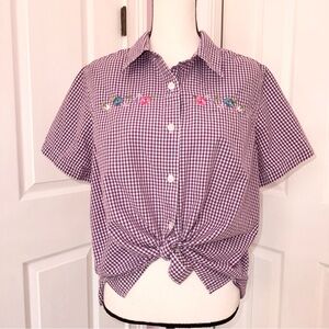 Blair short sleeve collared button down gingham pattern country picnic large